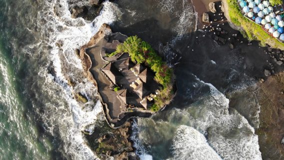 Drone Footage of the Tanah Lot Temple From the Top - Bali, Indonesia